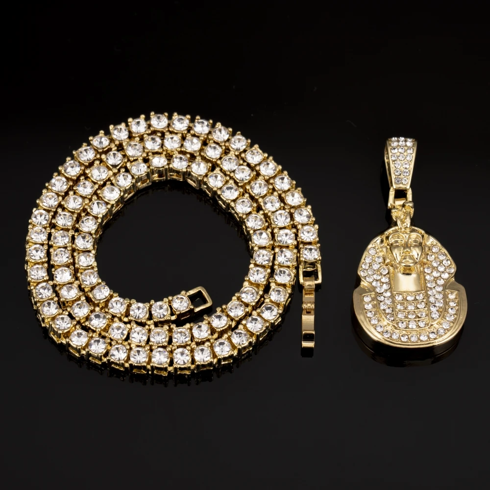 

Egyptian Pharaoh Sphinx Necklace Pendant With Chain And Gold Color Stainless Steel Hip Hop Egypt Round Jewelry