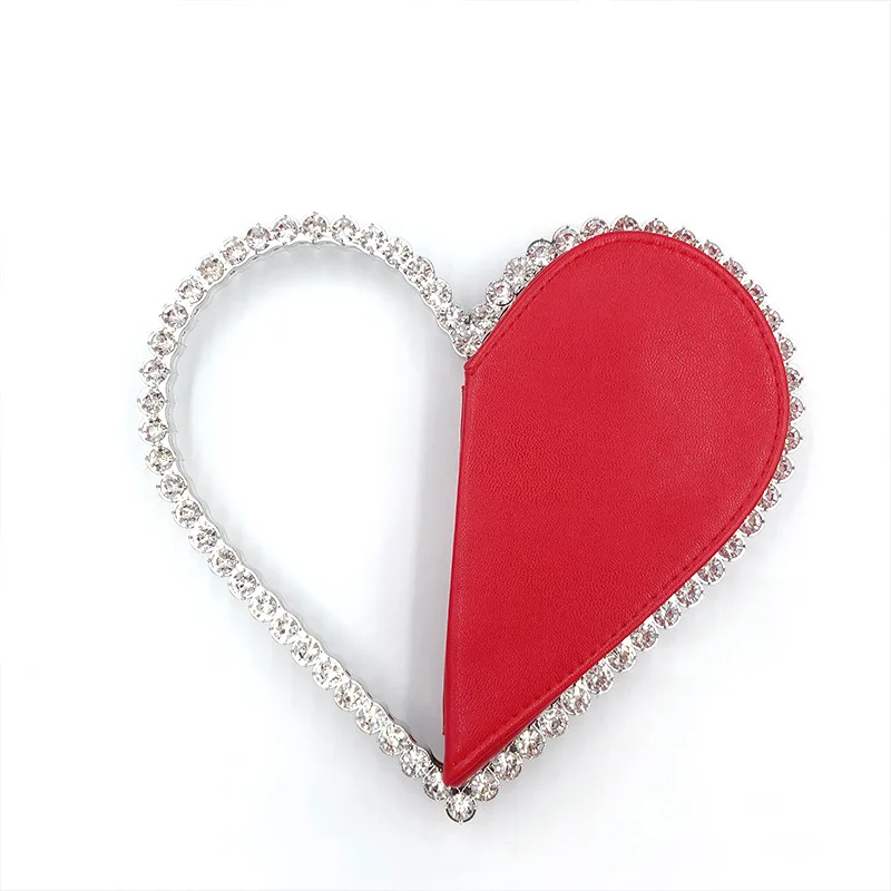 

Women New Luxury Handbag Evening Bags Heart-shaped Diamond Female Banquet Hand Bag Clutch PU Leather All-match Fashion 2021