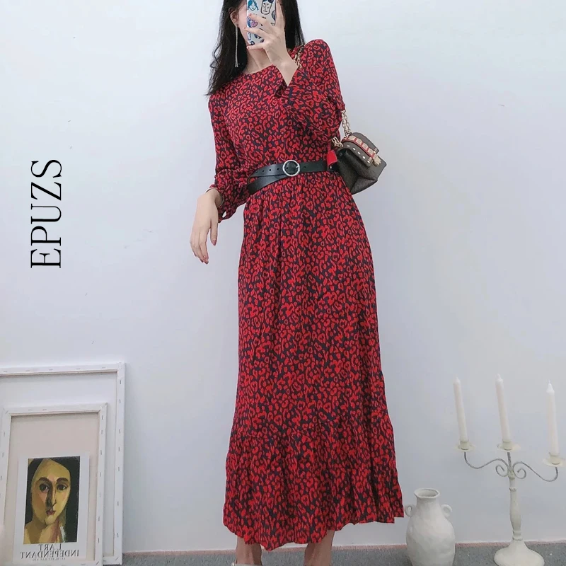 Женское винтажное платье с леопардовым принтом boho красное плиссированное