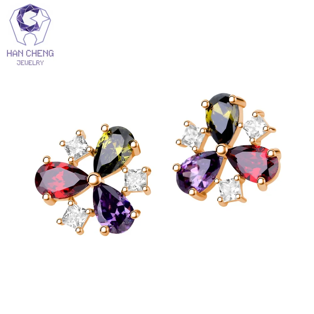 HanCheng Новые Модные Роскошные Очаровательные клеверные золотые гвозди фианит