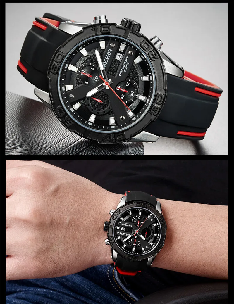 Часы MEGIR Мужские кварцевые с хронографом креативные Деловые в стиле милитари