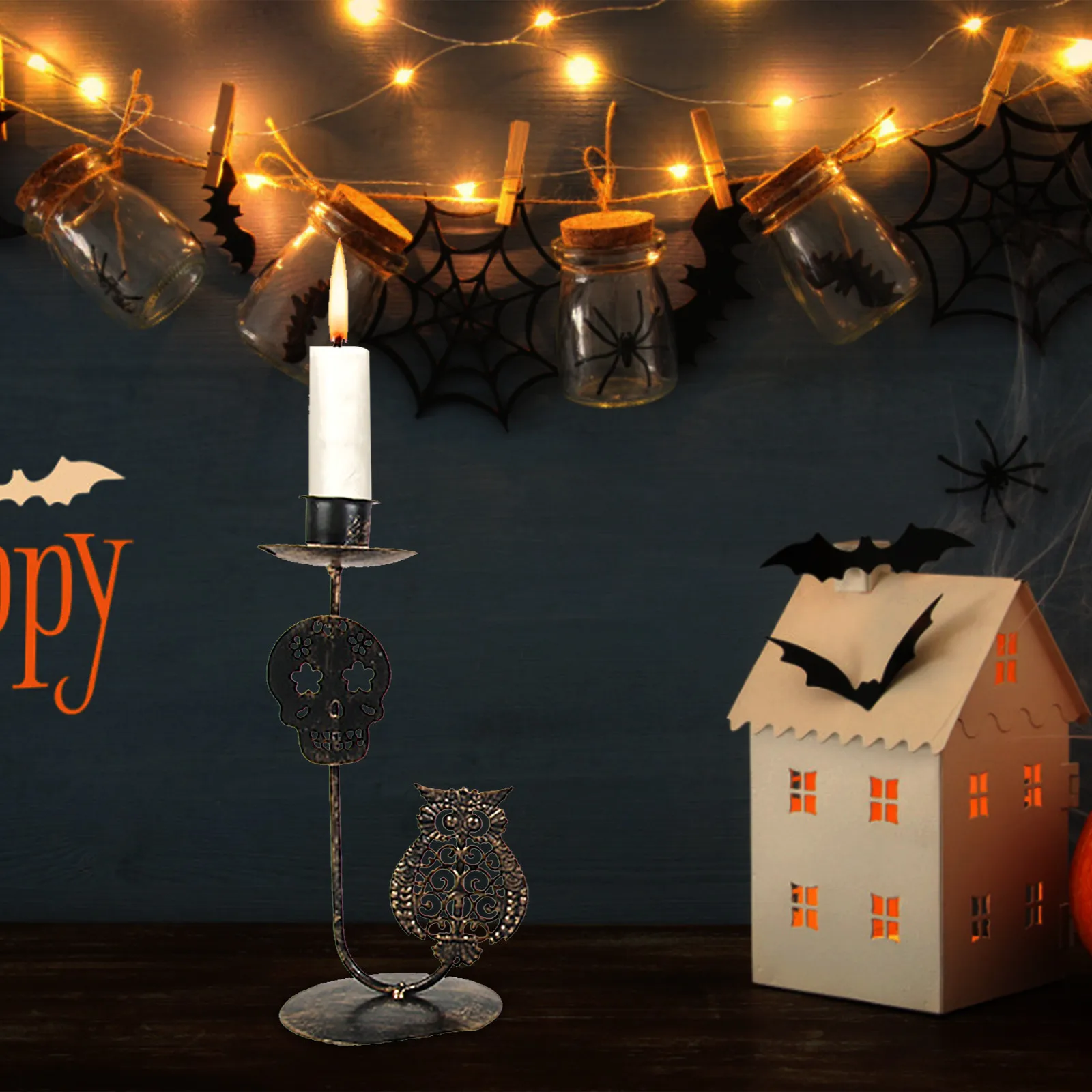 Подсвечник из кованого железа в стиле ретро для Хэллоуина | Дом и сад