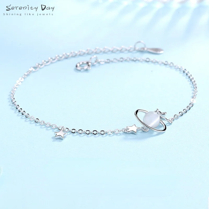 

Serenity Day Female Bracelets S925 Silver Chian Sweet Dream Planet Pendant Bestie Birthday Gift Jewelry Wholesale Drop Shipping