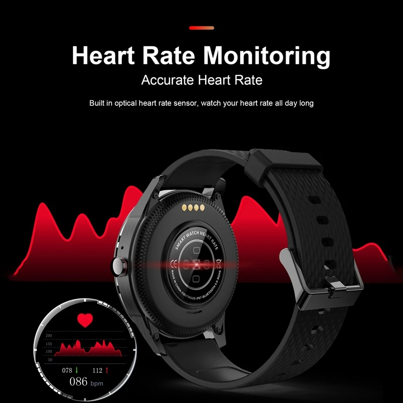 

E6 Smart Watch, 2.5D Toughened Glass Sports Bluetooth Ekg Watch, Blood Oxygen Test, for Men / Women, Black Belt