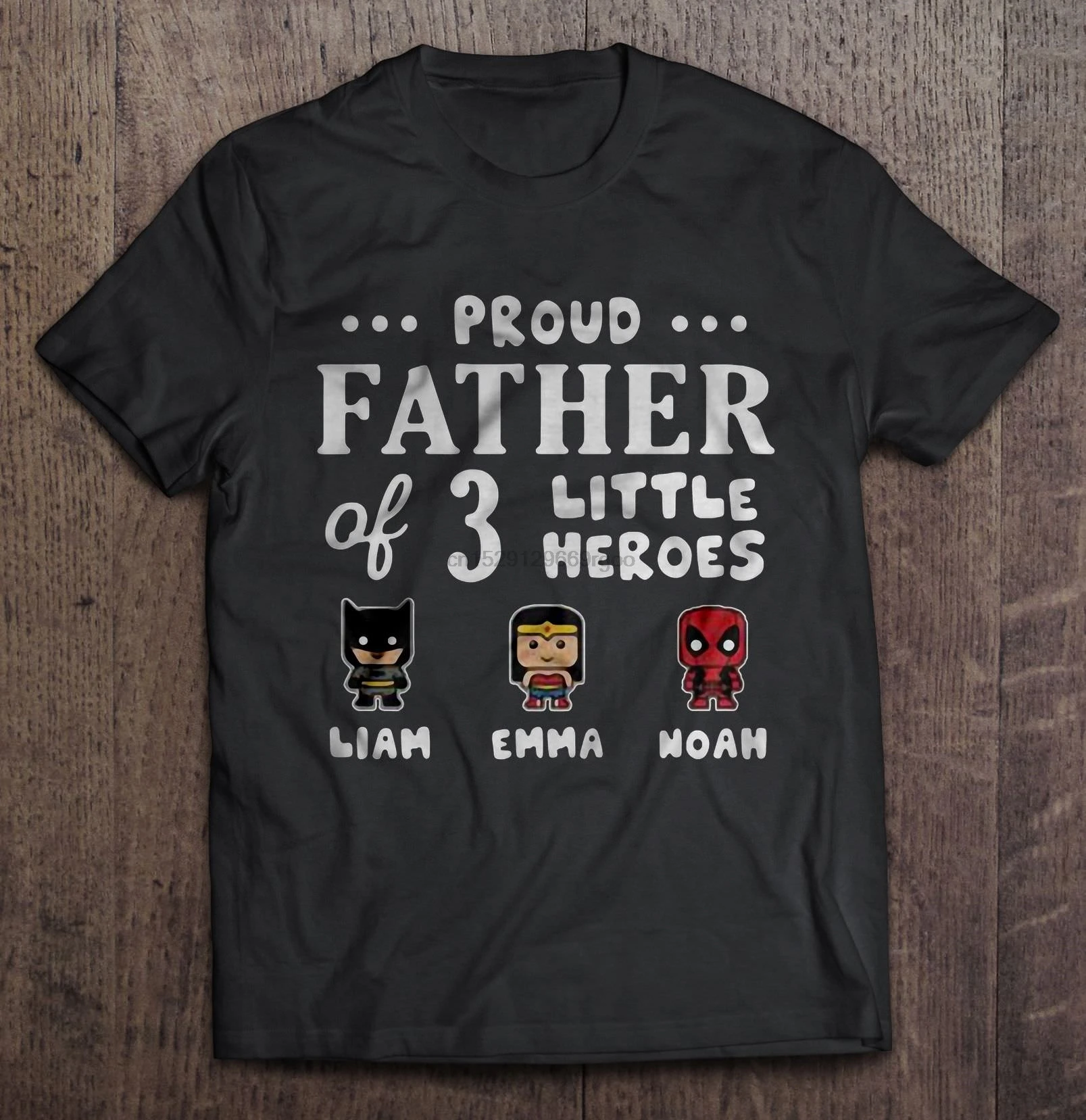 Мужская футболка с надписью Proud Father Of 3 Little Heroes Liam Emma Noah женская футболка| |