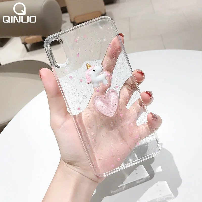 Блестящий блестящий чехол для iPhone 11 Pro Max X XR XS 3D милый мультяшный Мягкий