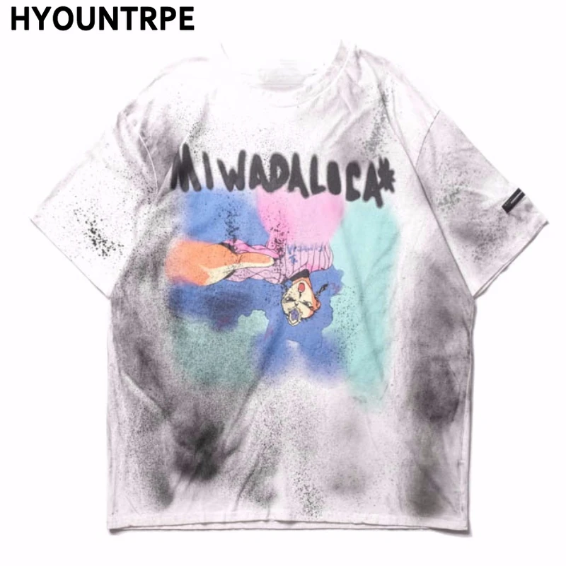 Футболка мужская весенне-летняя оверсайз рваная с принтом граффити в стиле