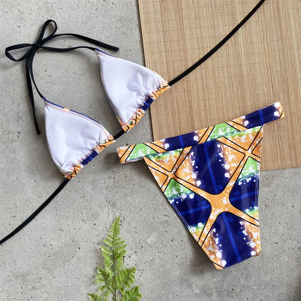 Женский комплект бикини с этническим принтом купальный костюм высокой талией и