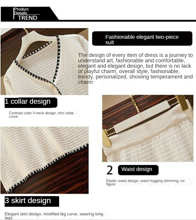 

Knitted cardigan two piece women's wear 2021 spring and autumn new skirt shows thin temperament V-Neck long sleeve sweater