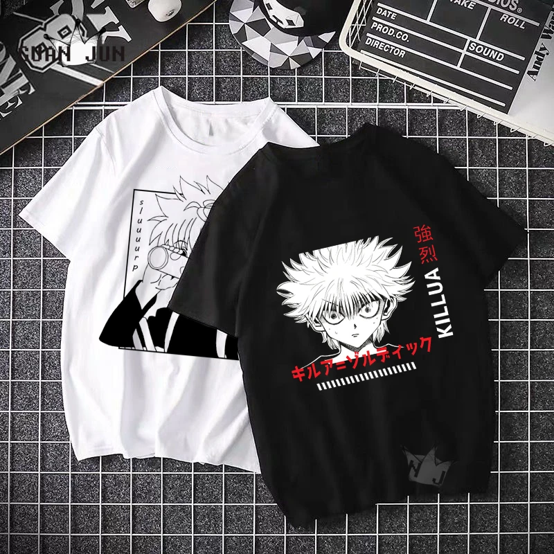 

Hunter X Hunter Men Tshirt Harajuku Cotton Black Short Sleeve Man's T-Shirts Kurapika Gon Killua Japanese Anime Tee Shirt Tops