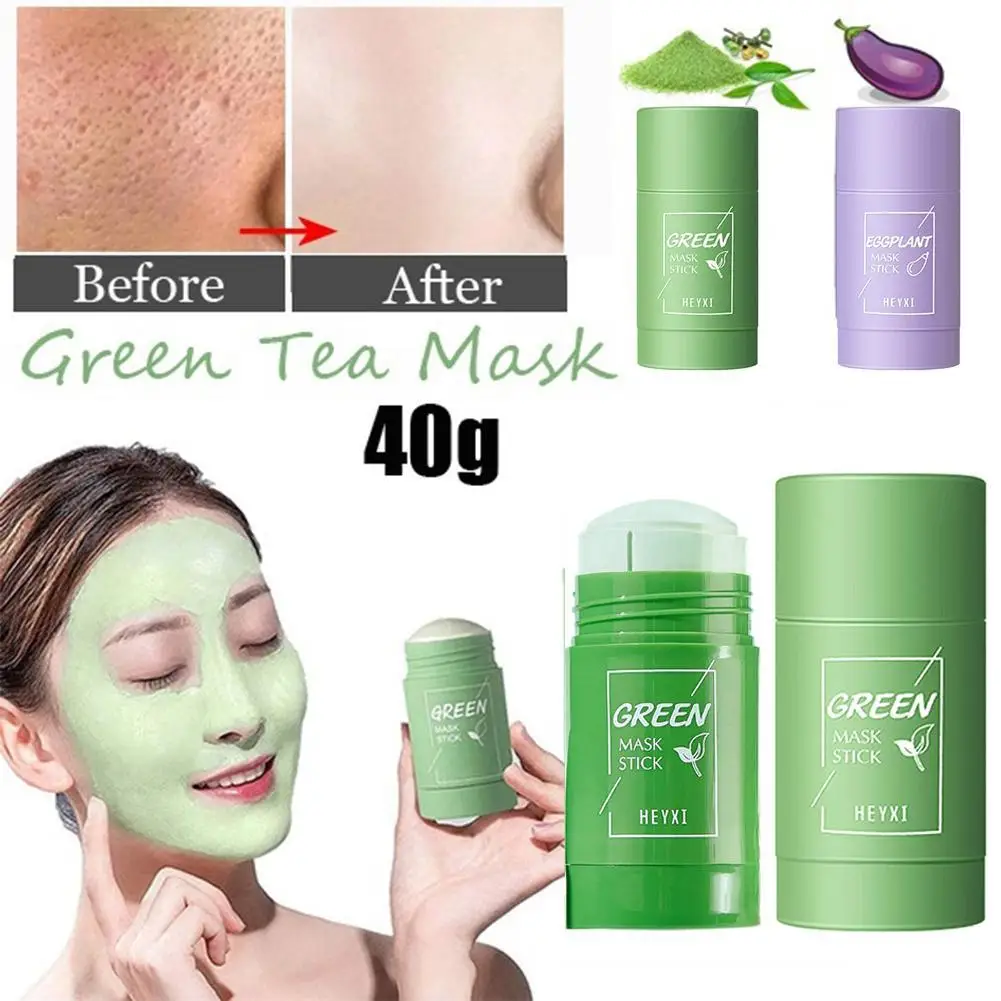 

Green Tea Oil Control Eggplant Acne Cleansing Mask Care Pores Face Care Mud Blackhead Mask Remove Fine Moisturizing Skin R8K4