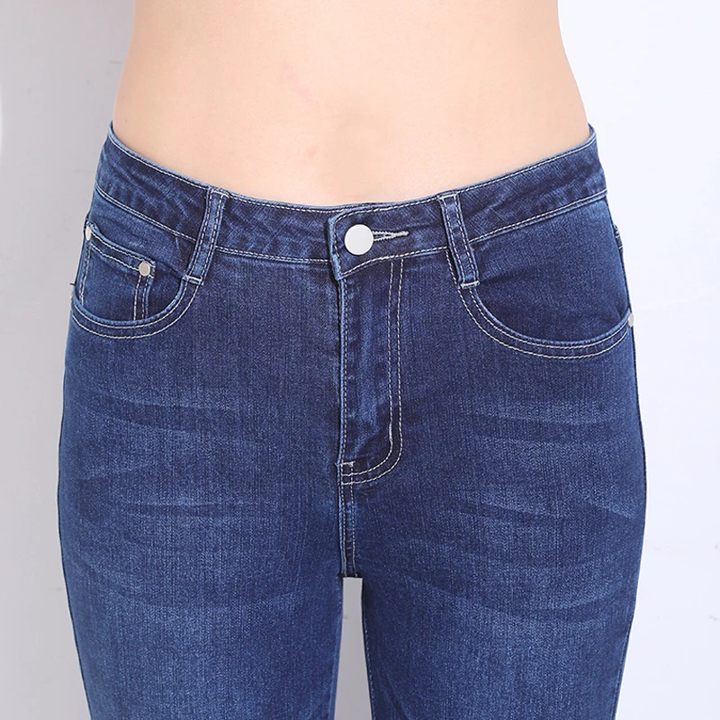 FERZIGE Women Jeans High Waist Flare Pants Embroidered Florals Blue Stretch Famous Brand Mom Trousers Femme Push Up 36 | Женская одежда