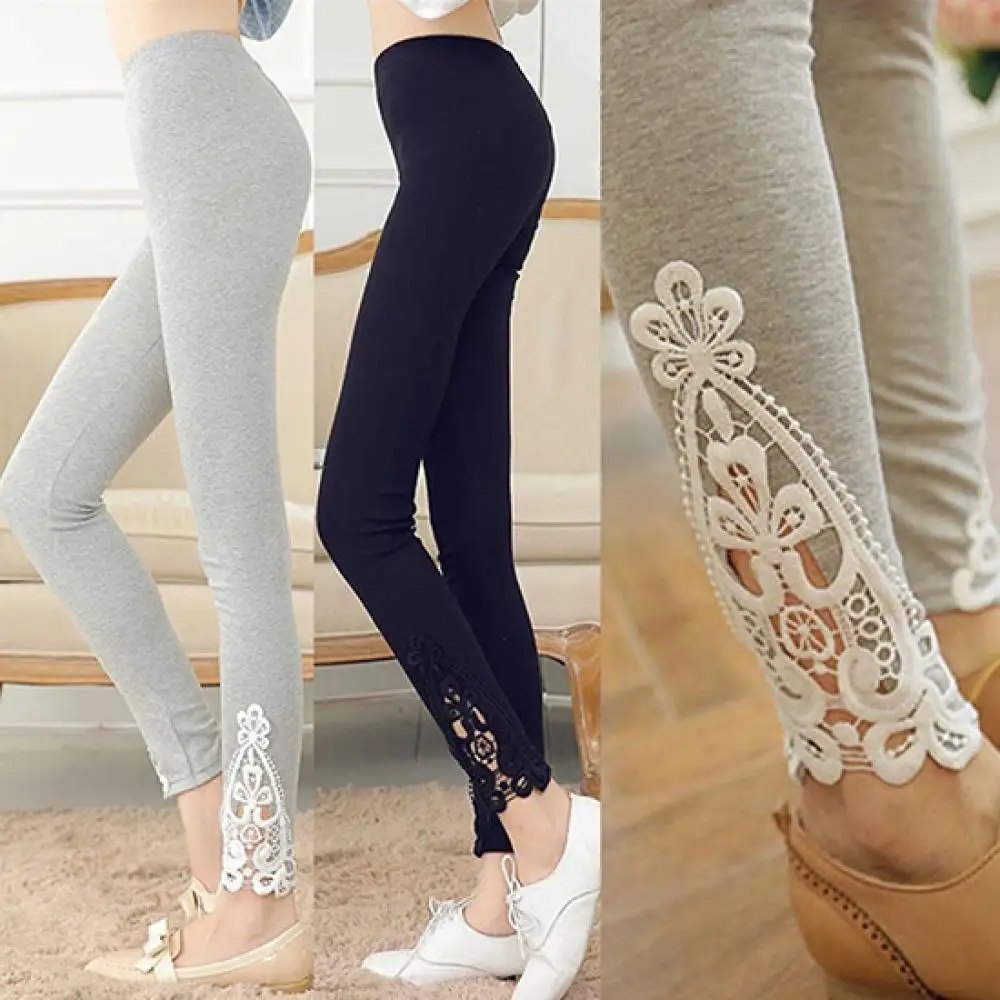 

70% Hot Sell Women Lace Flower Fitness Pant Leggings Slim Elastic Ankle Length Trousers