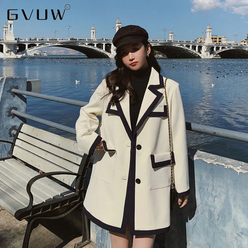 

GVUW autumn clothes Korean version small fragrance color small suit women's middle long loose casual suit
