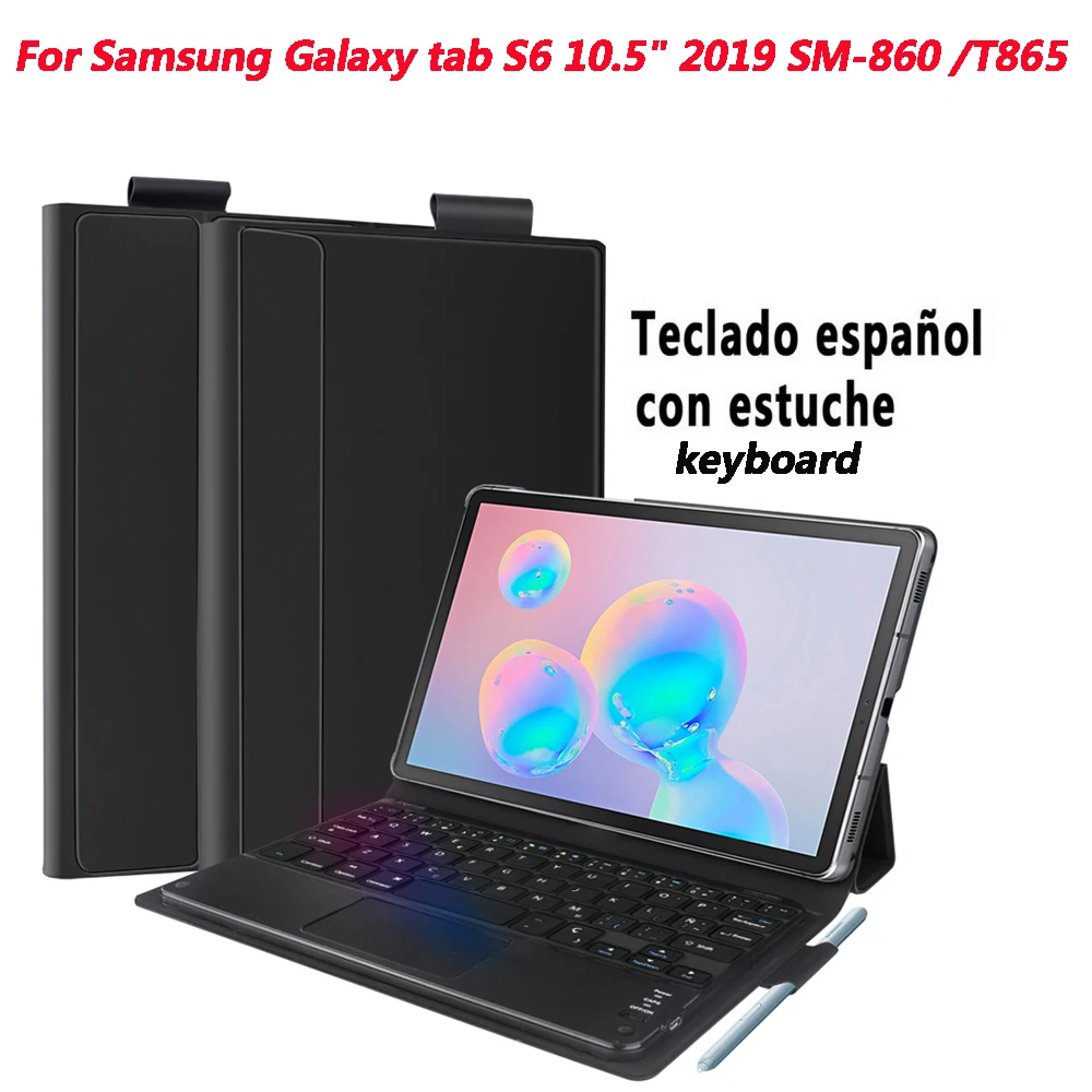 Spanish Keyboard Чехол для планшета с клавиатурой для samsung Galaxy Tab S6 10,5 дюймов T860 T865, чехол для планшета с магнитной съемной клавиатурой, кожаный чехол - Цвет: Spanish Keyboard