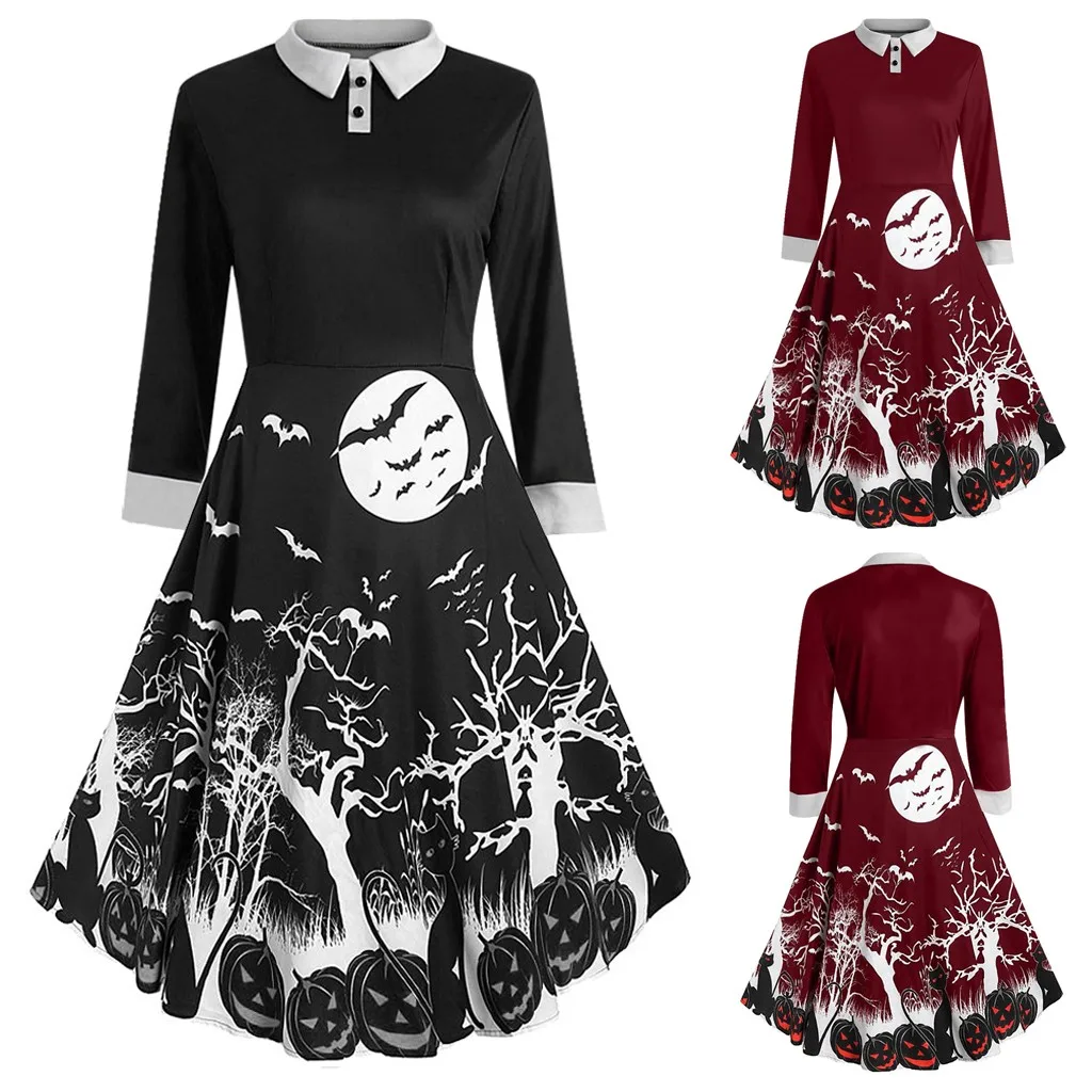 Женское ретро платье на Хэллоуин винтажное с отворотом в стиле Хепберн 50 60 х