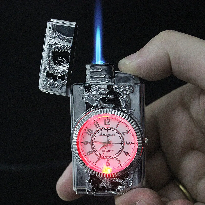 

Luxurious Gold Watch Jet Lighter Led Inflated Torch Turbo Gas Windproof Cigarette Metal Lighter Gift For Man Smoking Accessories