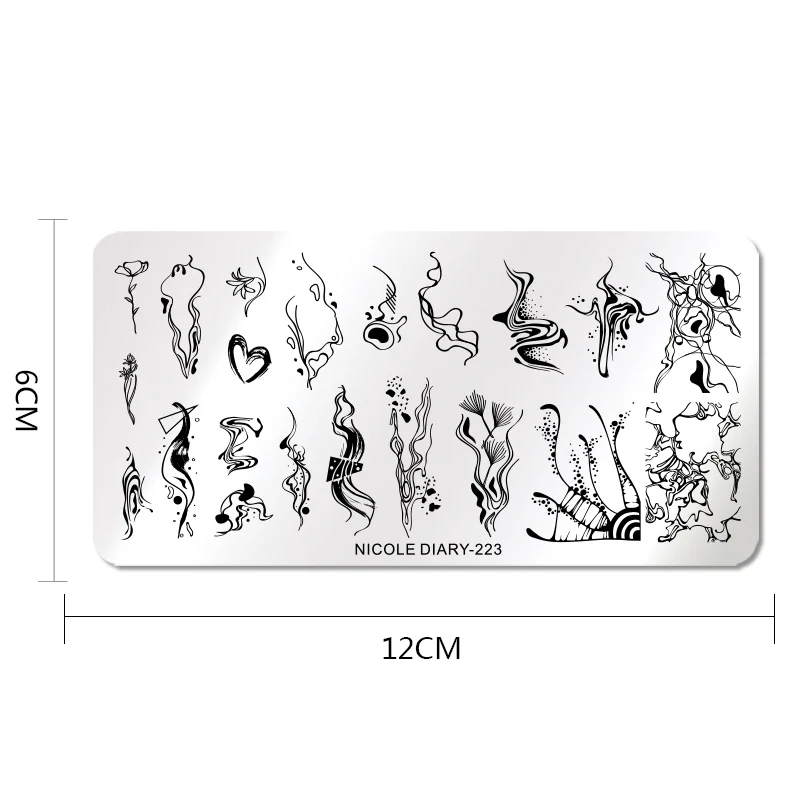 

NICOLE DIARY Geometric Line Wave Pattern Stamping Plates Plant Flower Nail Art Image Stamp Stencils Templates Nail Tool