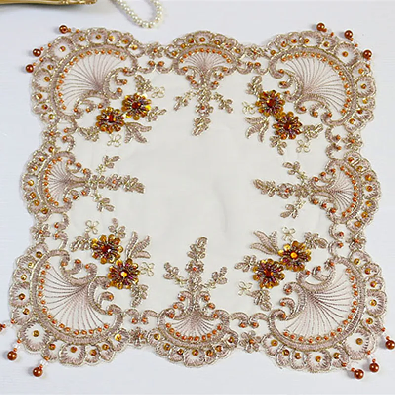 Европейский настольный коврик ручной работы с бусинами для кофейных чашек и