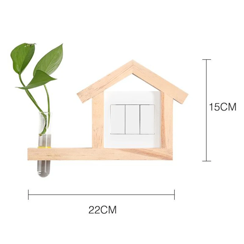 

Switch Stickers with Key Hooks Solid Wood Hydroponic Vase Home Living Room on-off Protective Cover Wall Sticker Decorative Craft