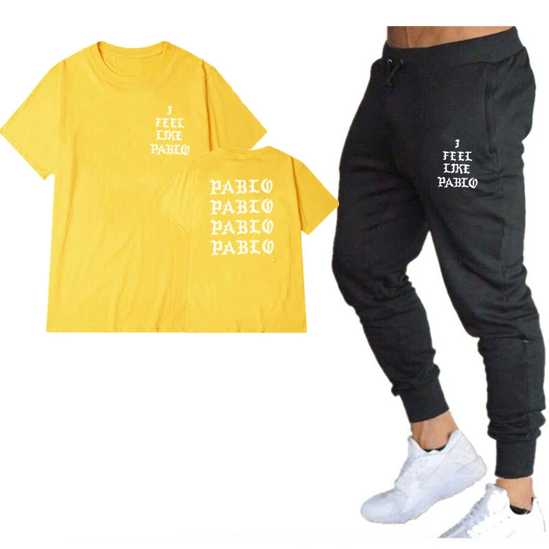 Мужской комплект из футболки и брюк с принтом Пабло Канье Уэста в стиле хип-хоп |
