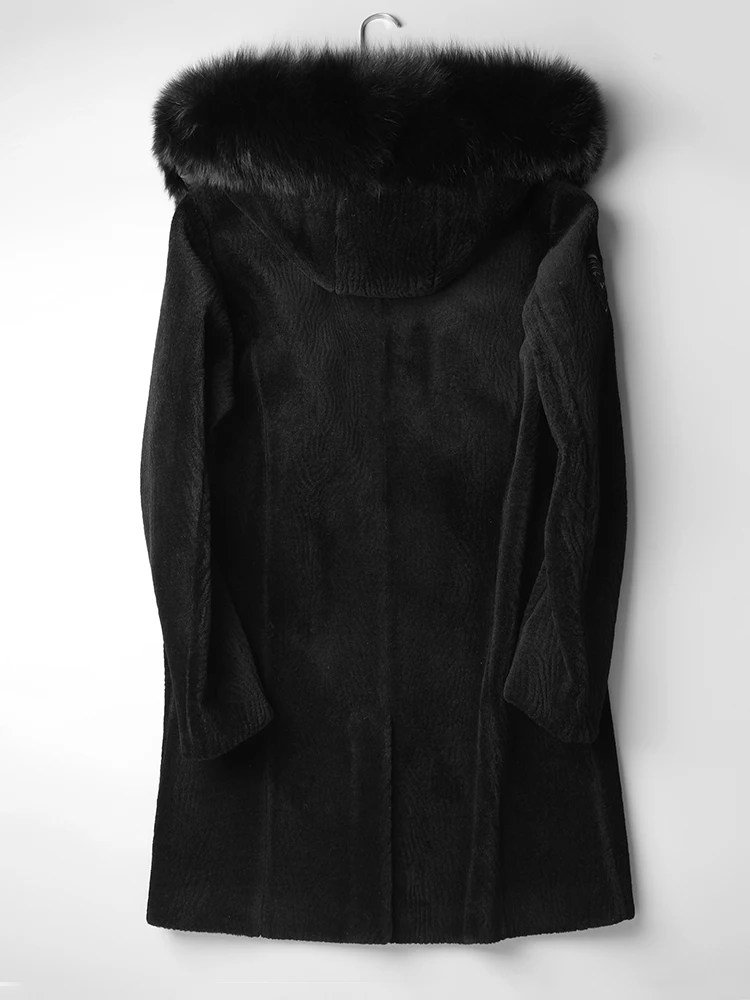 Мужская куртка из натуральной овечьей шерсти зимняя с капюшоном лисьего меха