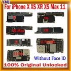 Материнская плата для iPhone X XS XR XS Max 11 11 Pro 11 Pro Max, без Face ID, с полными чипами, основная плата 100% протестирована, без идентификационной учетной записи