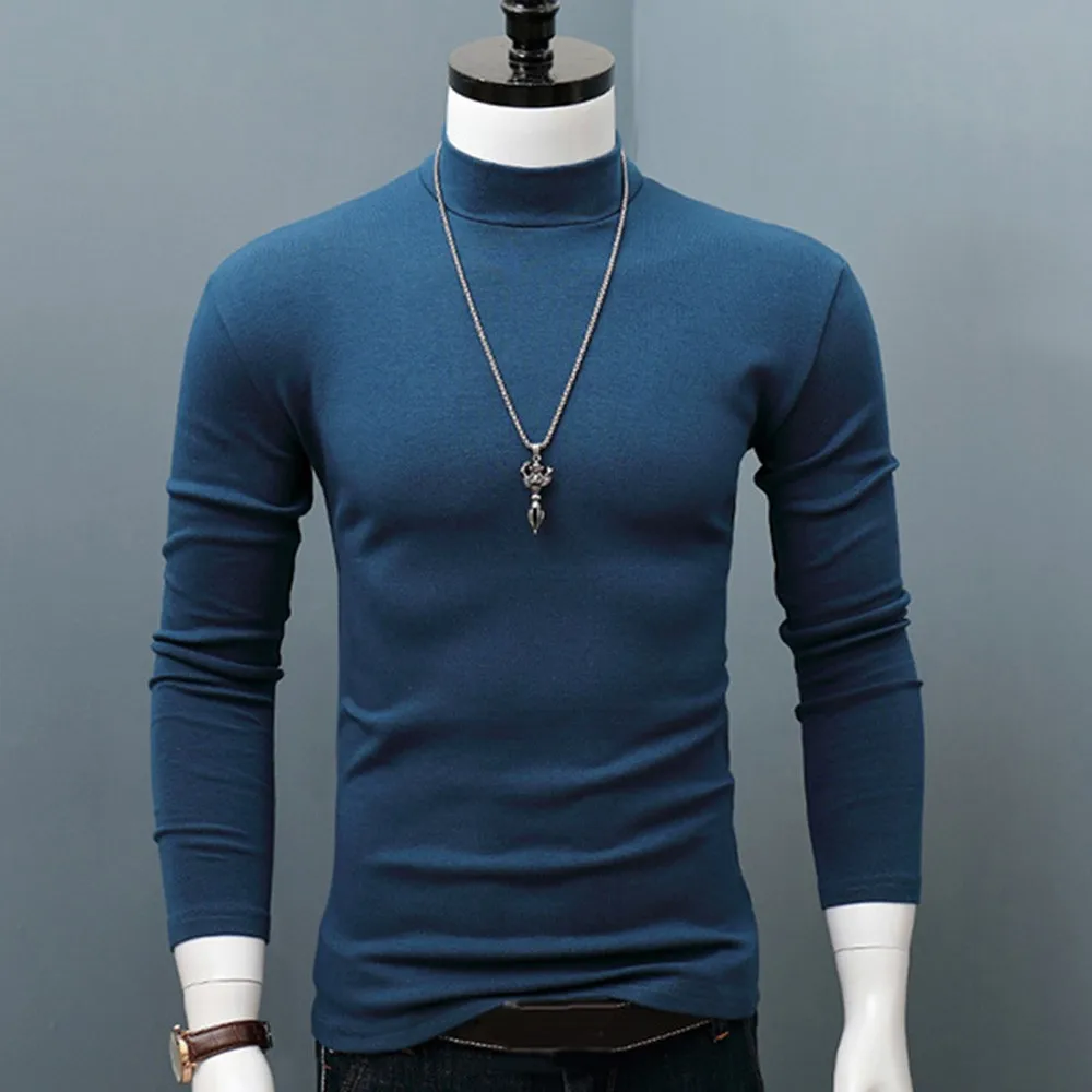 

Winter Warm Men Mock Neck Basic Plain T-shirt Blouse Pullover Long Sleeve Top