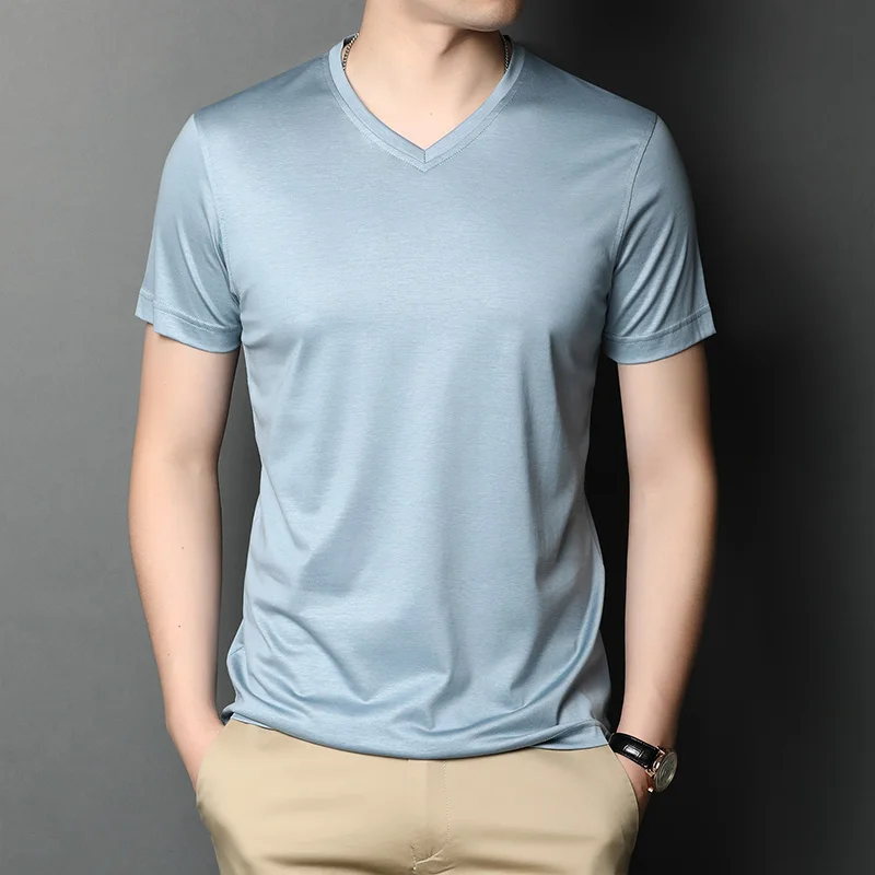 

2021 new Summer tops tees men short-sleeved t shirt men's v-neck solid color half-sleeved t shirts 1931