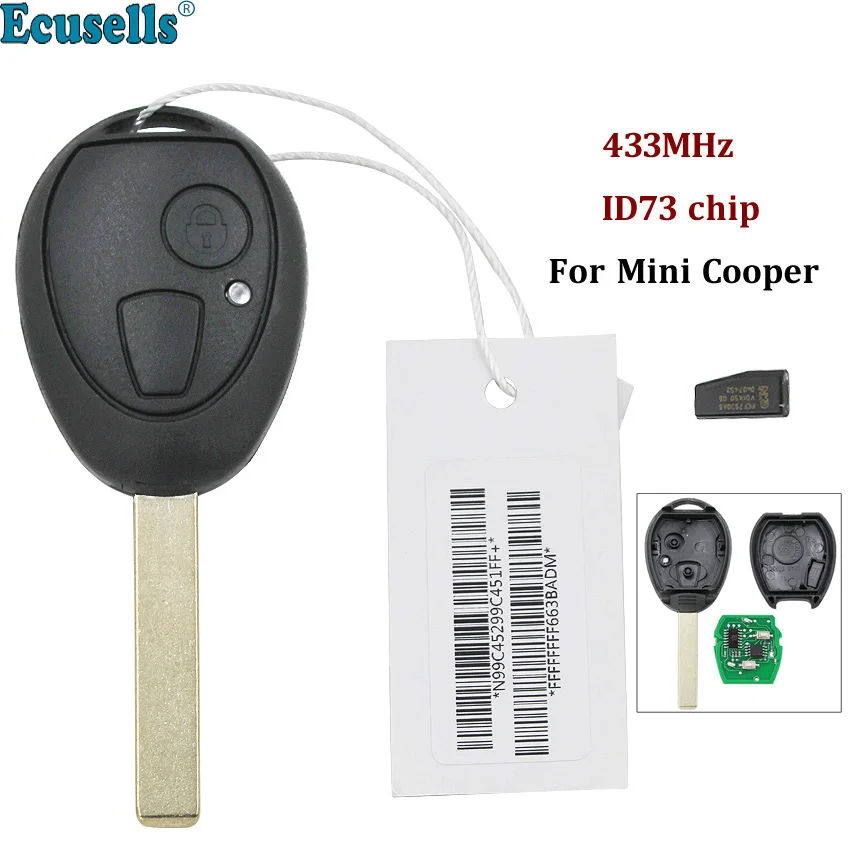 2 кнопки дистанционный ключ брелок 433 МГц с чипом ID73 PCF7930 для BMW Mini Cooper S R50 R53 2002 2005