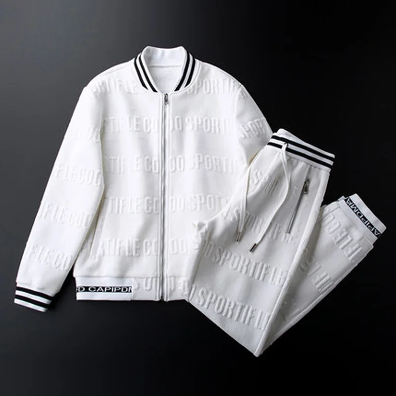Autumn white sports suit men's baseball collar jacket Korean version of the trend of all-match casual handsome running men's jac