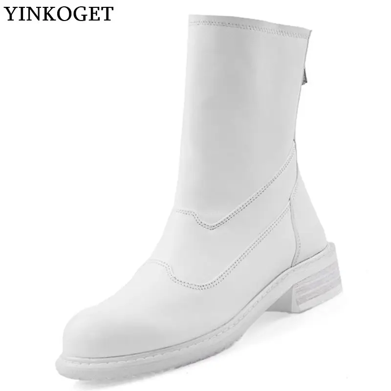YINKOGET/женские ботинки до середины икры из натуральной овечьей кожи для отдыха