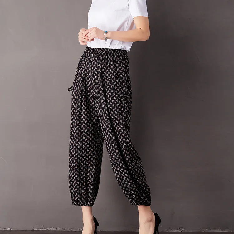 Весенние и летние хлопковые шелковые шаровары с принтом Национальный стиль