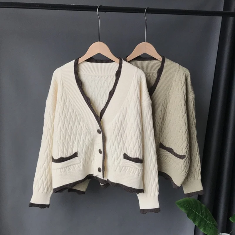 

Knitted Sweater Women Autumn And Winter 2022 New Style Outer V-neck Long-sleeved Cardigan Loose Korean Coat Jacket All-match