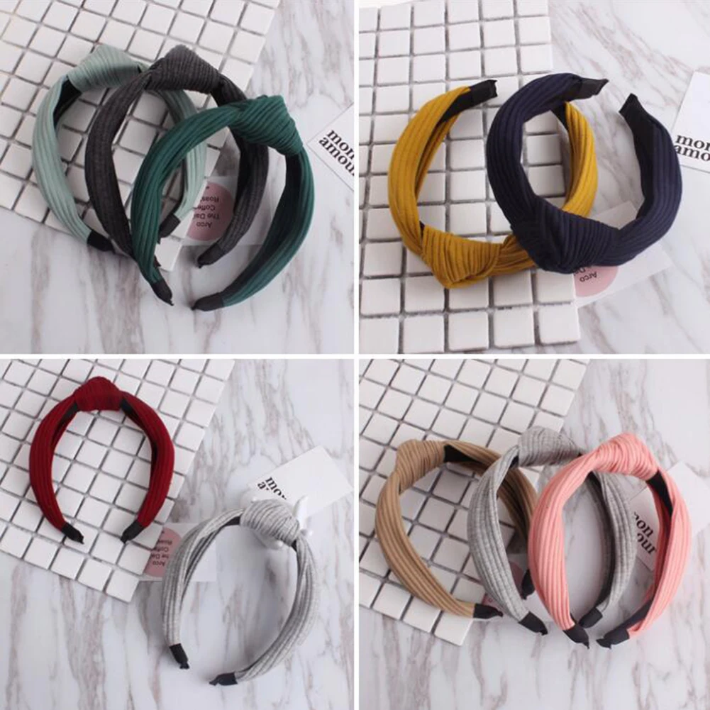 Однотонные вязаные перекрещивающиеся повязки на голову витая повязка для волос