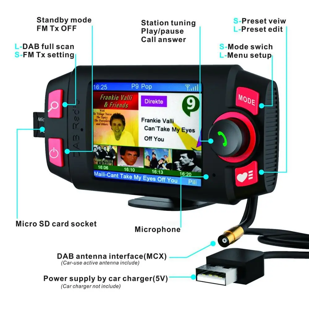 Мини FM-передатчик DAB/DAB + радиоприемник Bluetooth MP3-плеер цветной ЖК-экран музыкальный