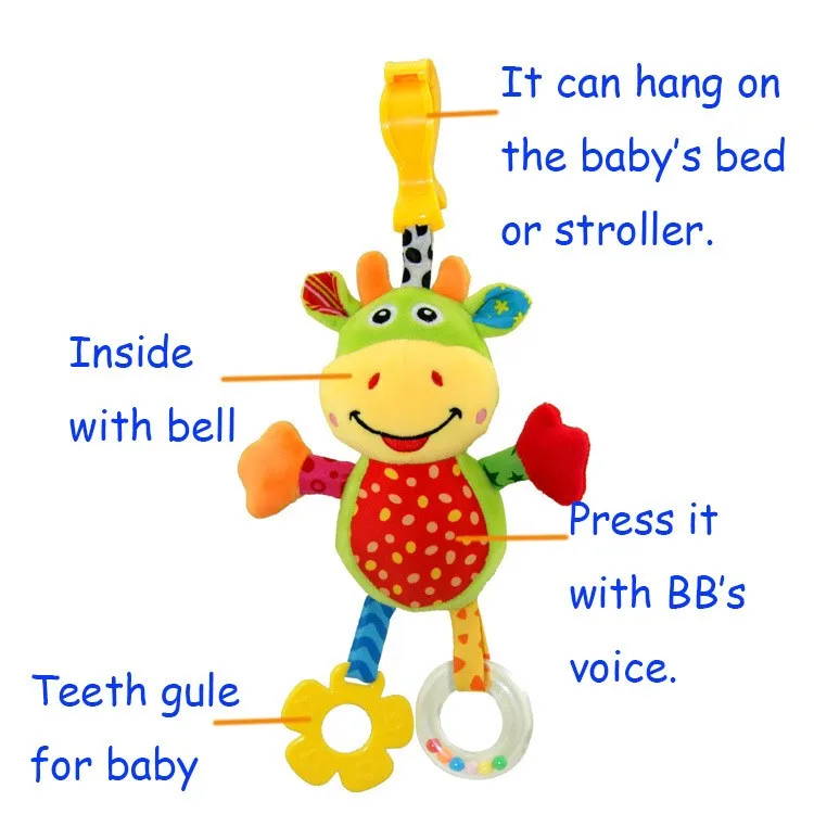 

Baby Rattles Bell Toys Mobile Soft Cartoon Plush Animal Clip Rattles Crib Bed Stroller Hanging Dolls Toys For Newborn Baby