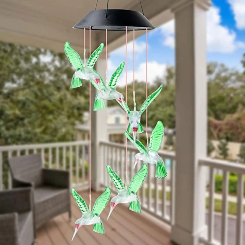 

Solar Wind Chimes Hummingbird Outdoors Home Mobile Hanging Bells Chime Decor for Garden Patio Porch Deck Waterproof Humm