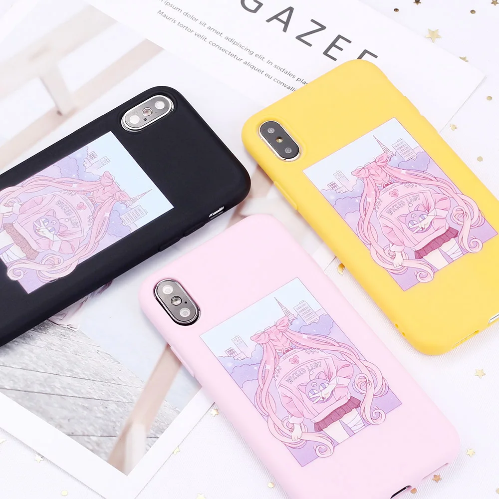 

For iPhone 12 11 Pro 8 8Plus X XR 7 7Plus XS Max 6 Harajuku Sailor Moon Summer Girl Candy Silicone Soft Phone Case Coque Funda