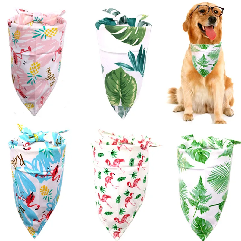 

Summer Pet Cat Dog Bandana Collar Adjustable Neckerchief Triangle Neck Scarf Tropical Plant Pattern Saliva Towel Pet supplies