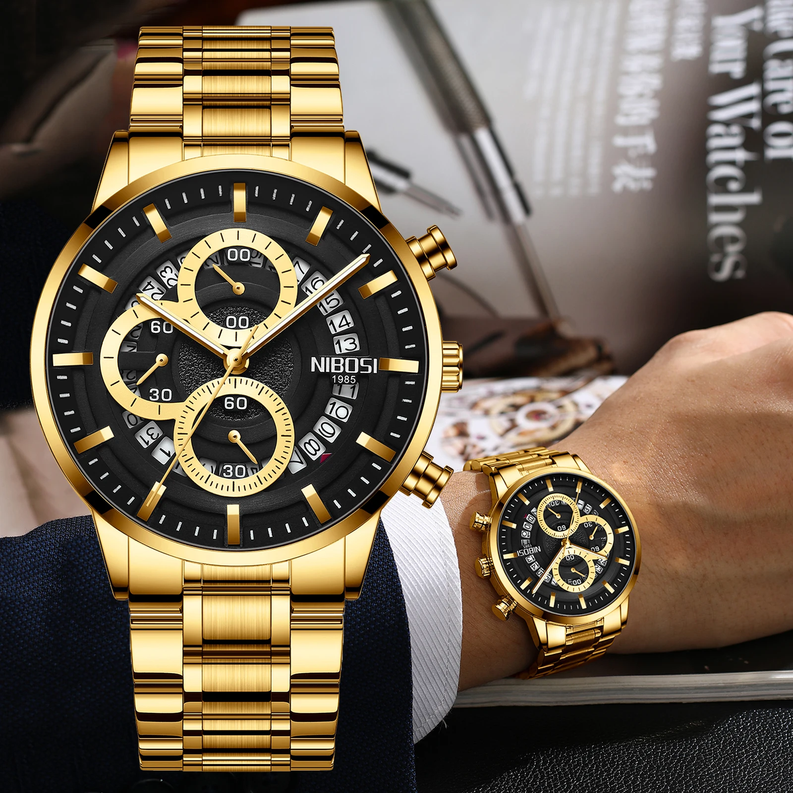 NIBOSI New Full Calendar Mens Watch Fashion Luxury Business Waterproof Chronograph Military Quartz Wristwatch Relogio Masculino
