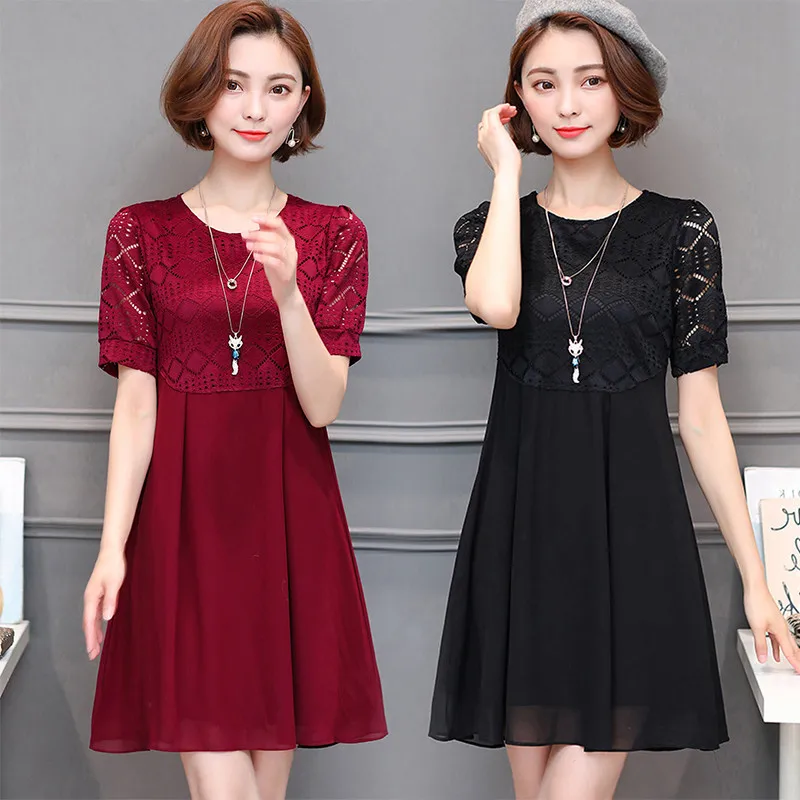 Женское шифоновое платье с кружевами черное повседневное элегантное большого