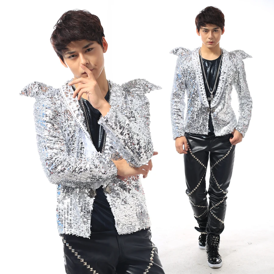 

2020! Nightclub stage male singer star style show clothes sequined jacket man shrug suit Korean style suit S-6XL!