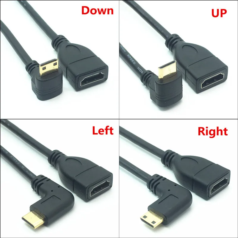 1080P Mini HDMI Совместимость с HDTV кабель мужчин и женщин 90 градусов под прямым углом