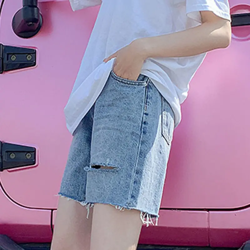 

Holed denim shorts women's summer loose 2021 High Waist Wide Leg versatile
