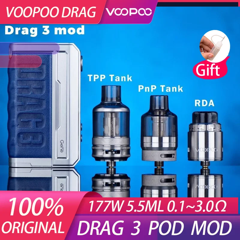 

Original Voopoo Drag 3 177W Box Mod Compatible with PNP pod tank with all PNP coils / TPP pod tank with all TPP coils,dual 18650