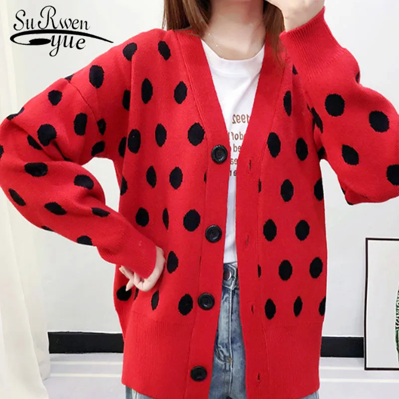 

Computer Knitted Cardigans Button Women Sweaters Women Sweaters 2021 Winter Casual Loose Women Dot Open Stitch 5196 50