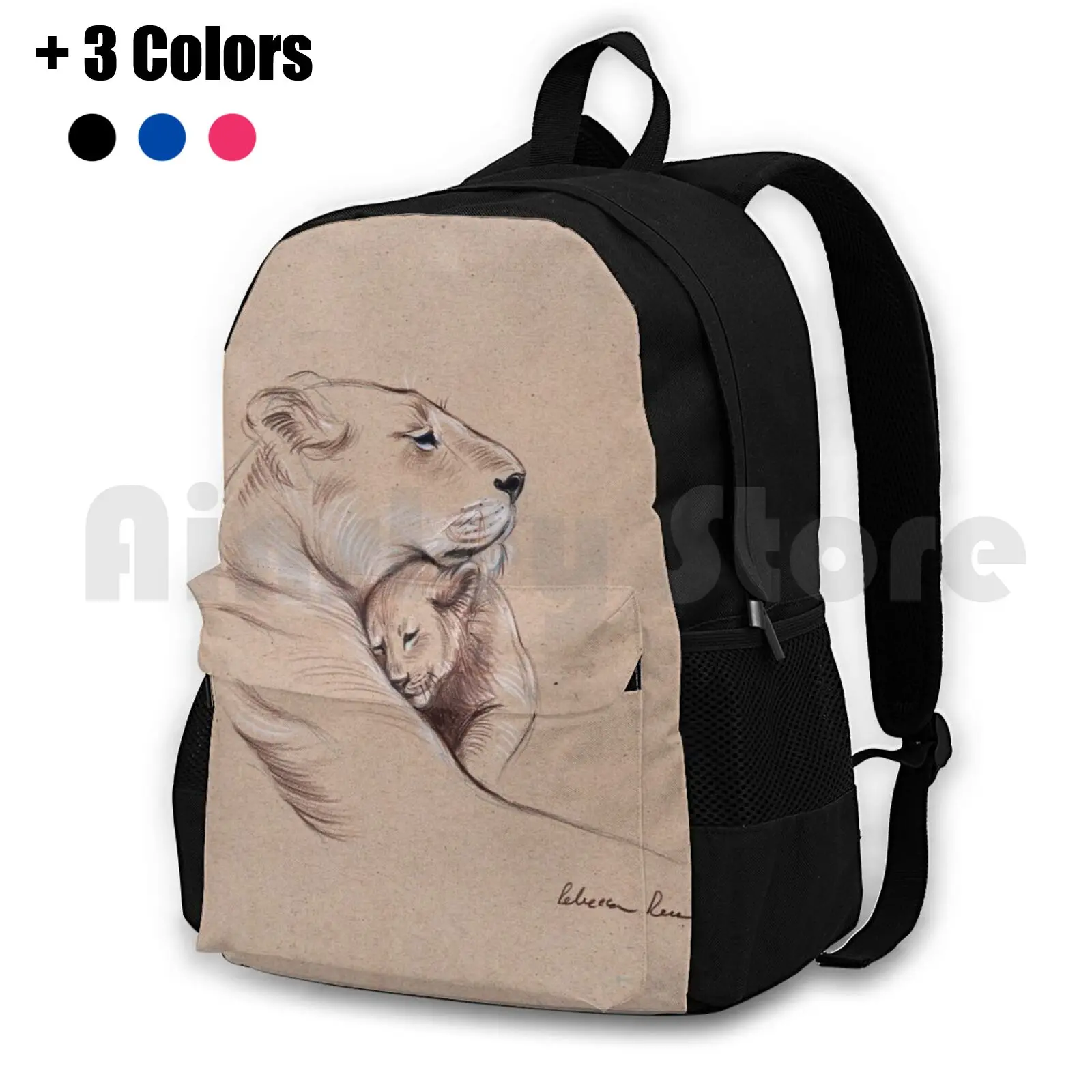 

" A Mother'S Pride " Lioness And Cub Original Pencil Drawing. Outdoor Hiking Backpack Waterproof Camping Travel Peace Animals