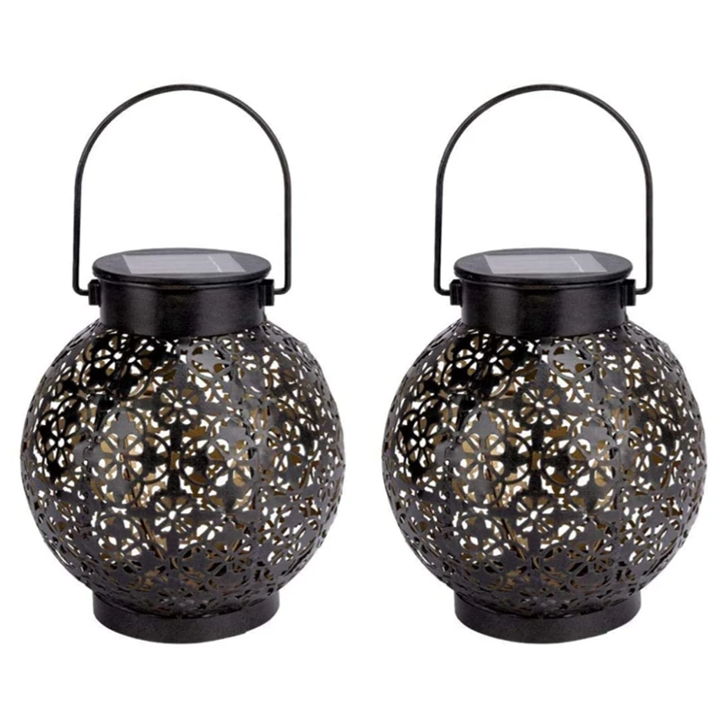 

Solar Lanterns Outdoor Waterproof Hanging Solar Lights Retro Metal LED Decorative Light with Handle for Garden 2 Pack