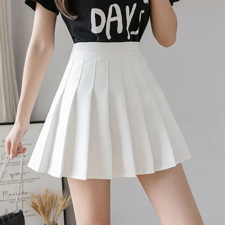Женская юбка с завышенной талией черная белая розовая мини-юбка в школьном стиле